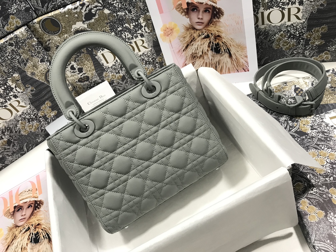 Medium Lady Dior Bag Gray Ultramatte Cannage Calfskin